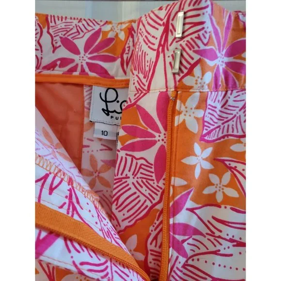 Lilly Pulitzer Orange Daisy print capri pants Preppy size 12 White Label vintage - Picture 3 of 8